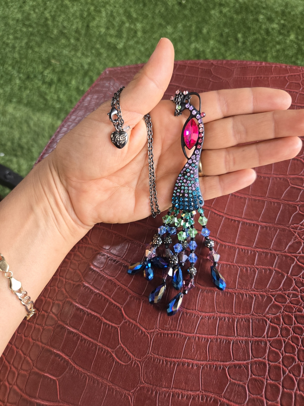 Peacock Pendant Necklace - Multicolor Crystal Statement